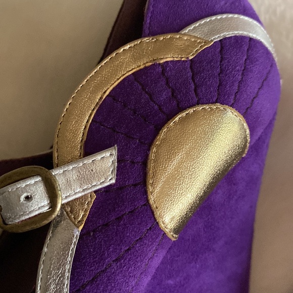 EUC MARC JACOBS Brown & Purple Mary Jane Color Block Metallic Accents Sz 37 1/2 - Picture 9 of 16